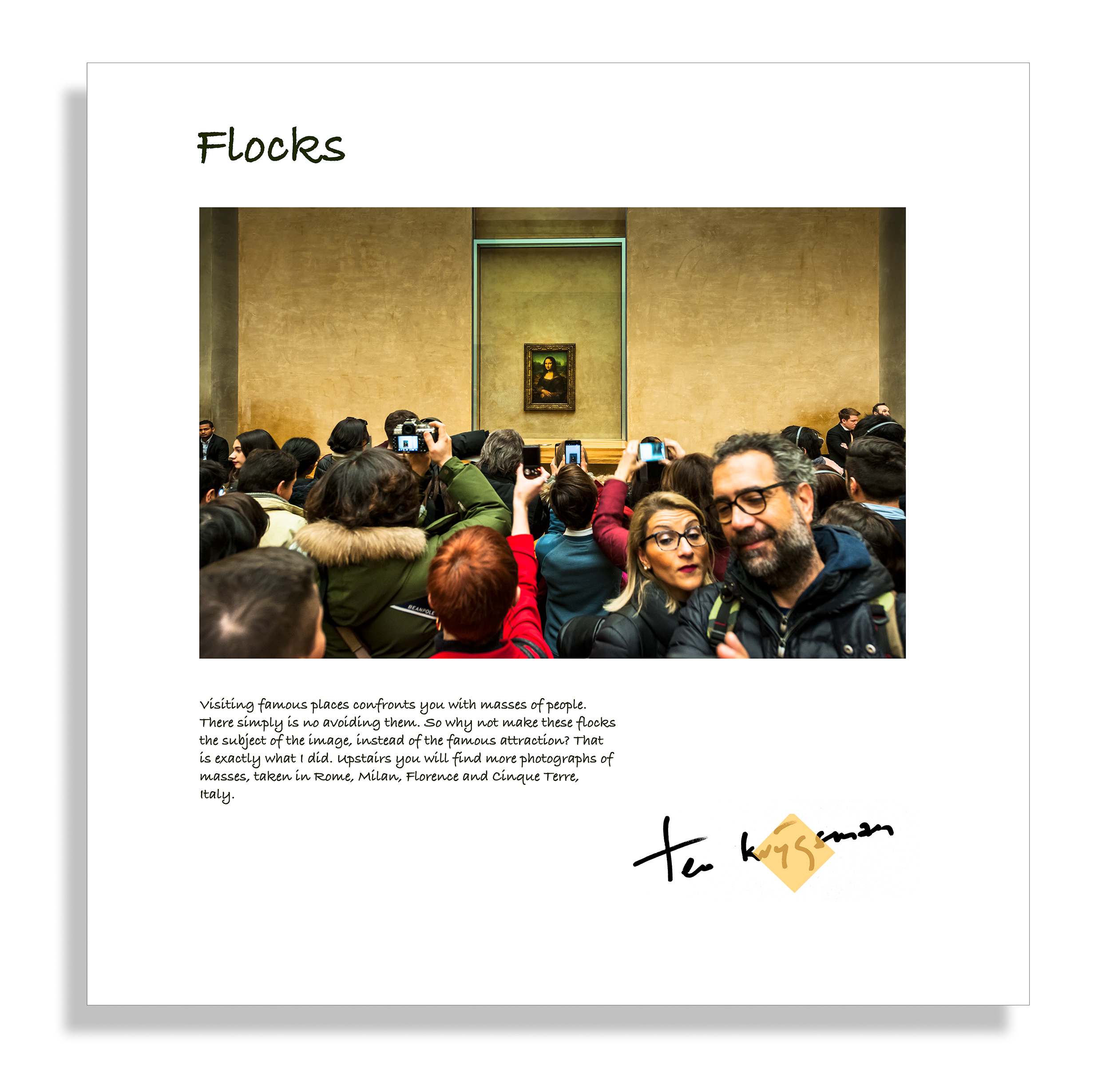 Themaprint met tekst 'Flocks' gesigneerd op goudfolie