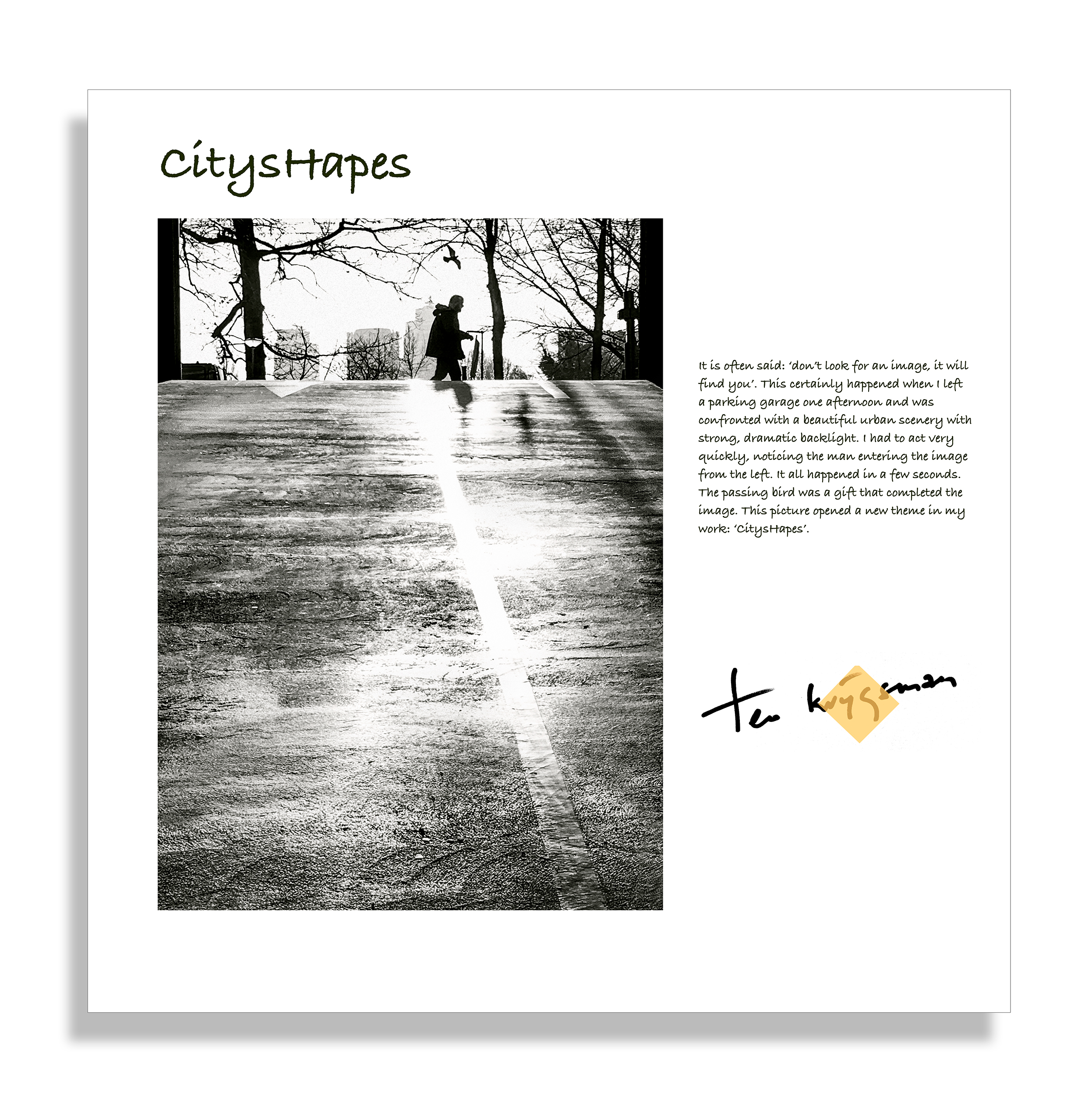 Themaprint met tekst 'Cityshapes' gesigneerd op goudfolie